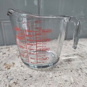 Anchor Hocking Glass Measuring Cup 1 Quart‎ 4 Cups Red Markings Kitchen Tool